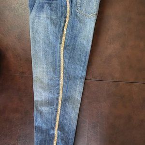 Chico's Blue Ankle Jeans with Gold Trim